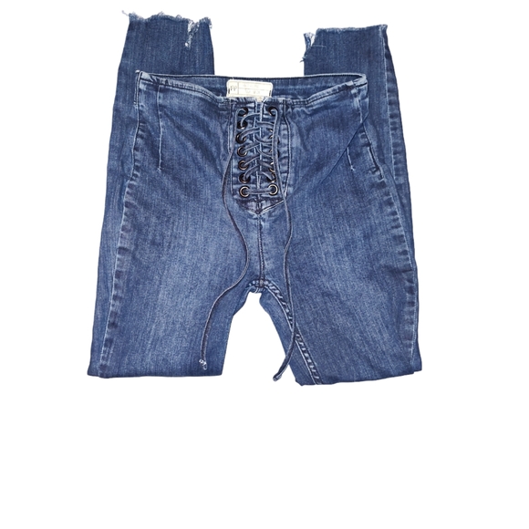 Free People Lace up High Rise Skinny Stretch Denim Jeggings Boho Whimsigoth 26 - Picture 11 of 11